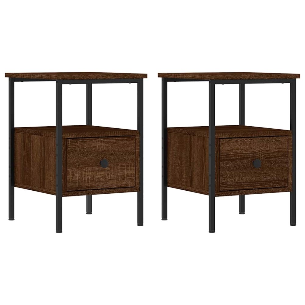 vidaXL Κομοδίνα 2 τεμ. Καφέ Δρυς 34 x 36 x 50 εκ. Επεξεργασμένο Ξύλο