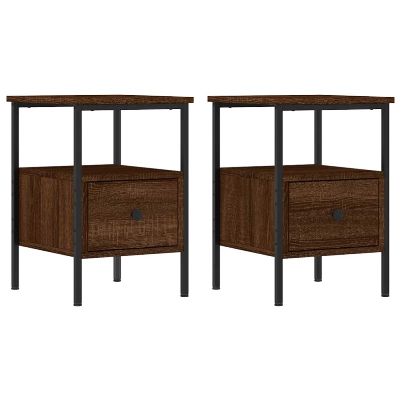 vidaXL Κομοδίνα 2 τεμ. Καφέ Δρυς 34 x 36 x 50 εκ. Επεξεργασμένο Ξύλο
