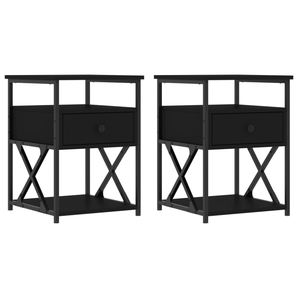 vidaXL Κομοδίνα 2 τεμ. Μαύρα 40 x 42 x 55 εκ. από Επεξεργασμένο Ξύλο