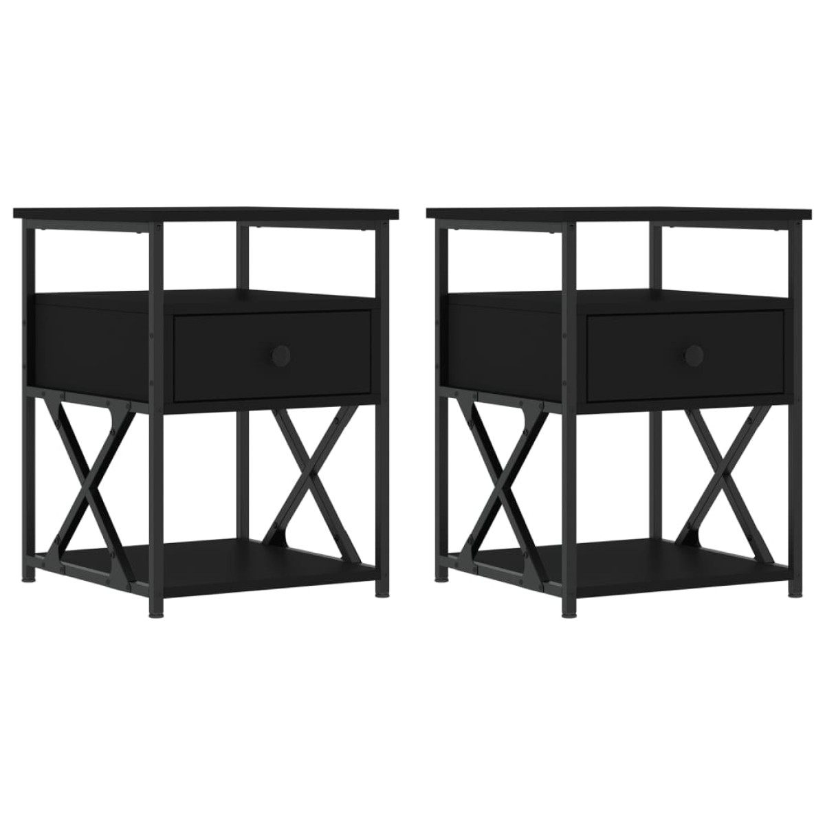 vidaXL Κομοδίνα 2 τεμ. Μαύρα 40 x 42 x 55 εκ. από Επεξεργασμένο Ξύλο