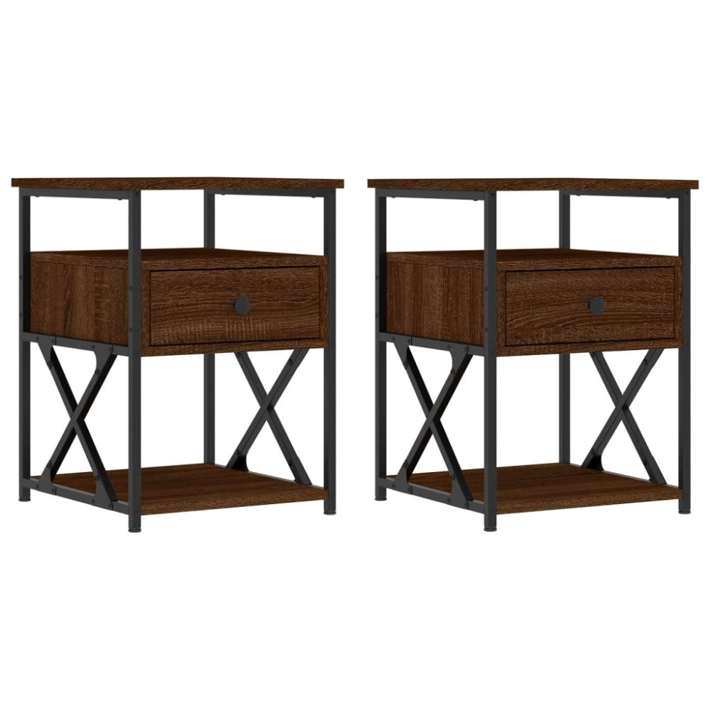 vidaXL Κομοδίνα 2 τεμ. Καφέ Δρυς 40x42x55 εκ. από Επεξεργασμένο Ξύλο