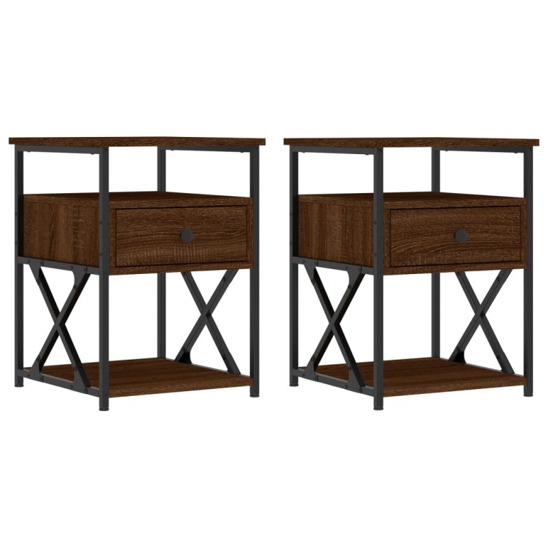 vidaXL Κομοδίνα 2 τεμ. Καφέ Δρυς 40x42x55 εκ. από Επεξεργασμένο Ξύλο