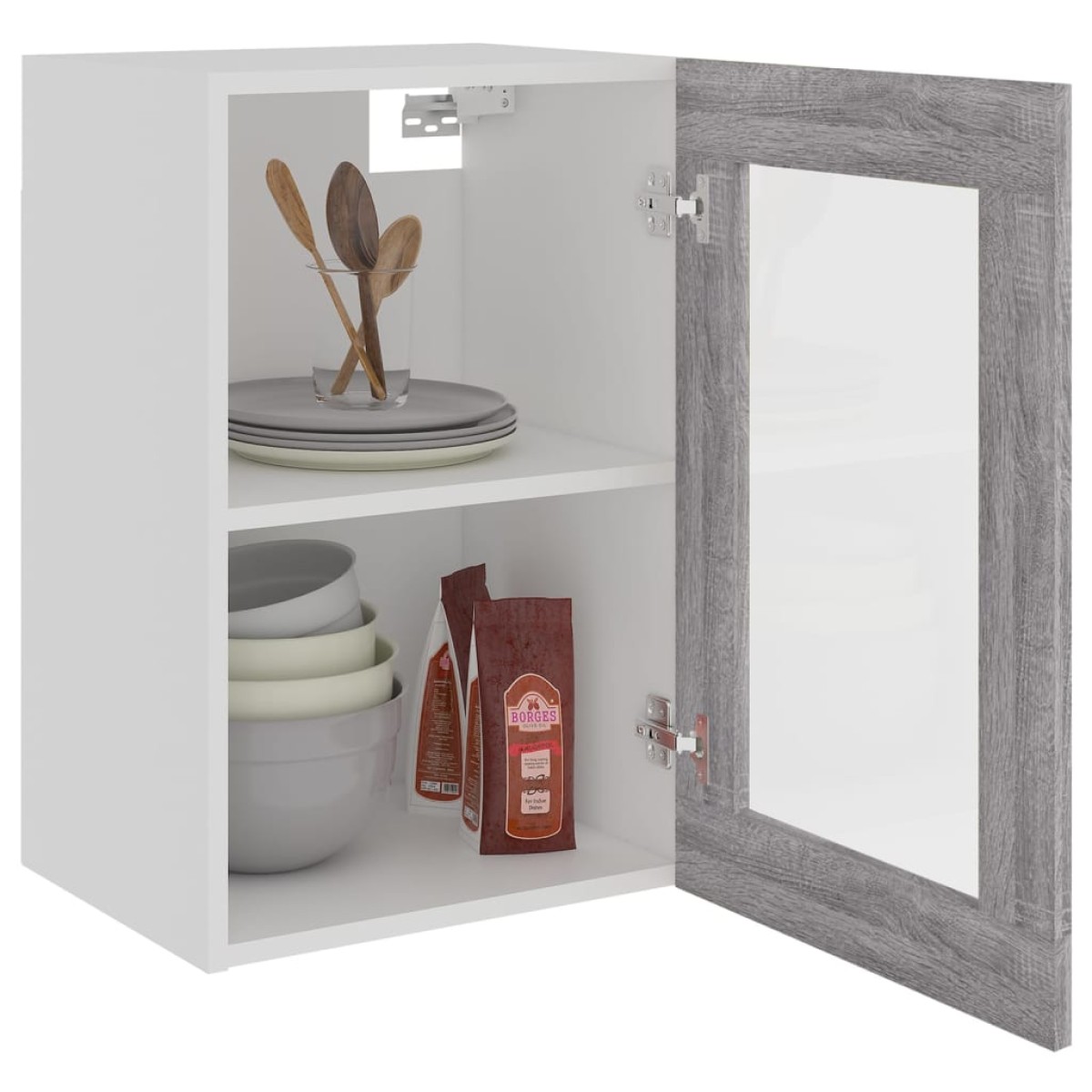 vidaXL Κρεμαστό Ντουλάπι Γυάλινο Γκρι Sonoma 40x31x60 εκ. Επεξ. Ξύλο