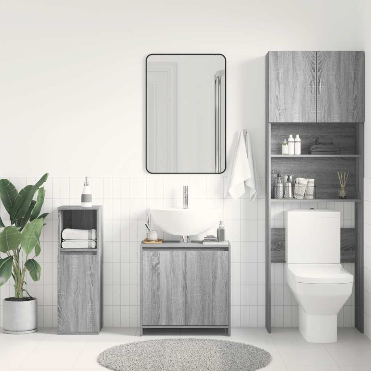 vidaXL Ντουλάπι Μπάνιου Γκρι Sonoma 60x33x61 εκ. Επεξεργασμένο Ξύλο