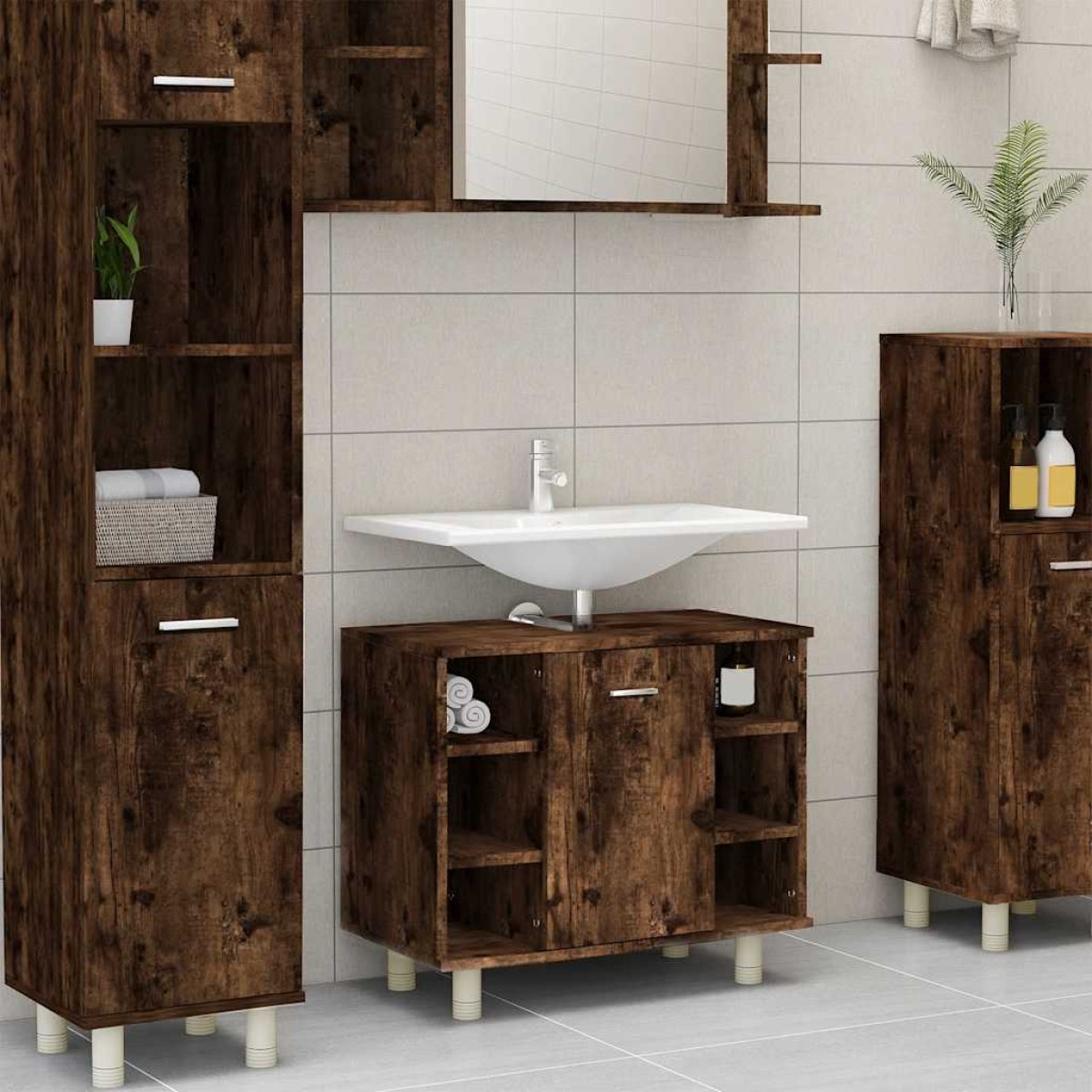 vidaXL Ντουλάπι Μπάνιου Καπνιστή Δρυς 60x32x53,5 εκ Επεξεργασμένο Ξύλο