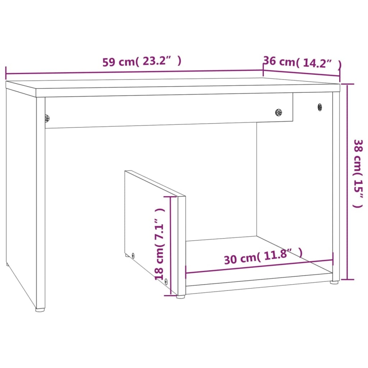 vidaXL Βοηθητικό Τραπέζι Καφέ Δρυς 59x36x38 εκ. Επεξεργασμένο Ξύλο