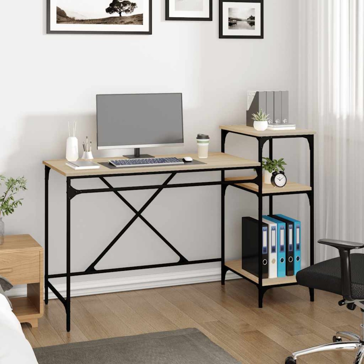 vidaXL Γραφείο με Ράφια Sonoma Δρυς 135x50x90 εκ. Επεξ. Ξύλο/Σίδηρος