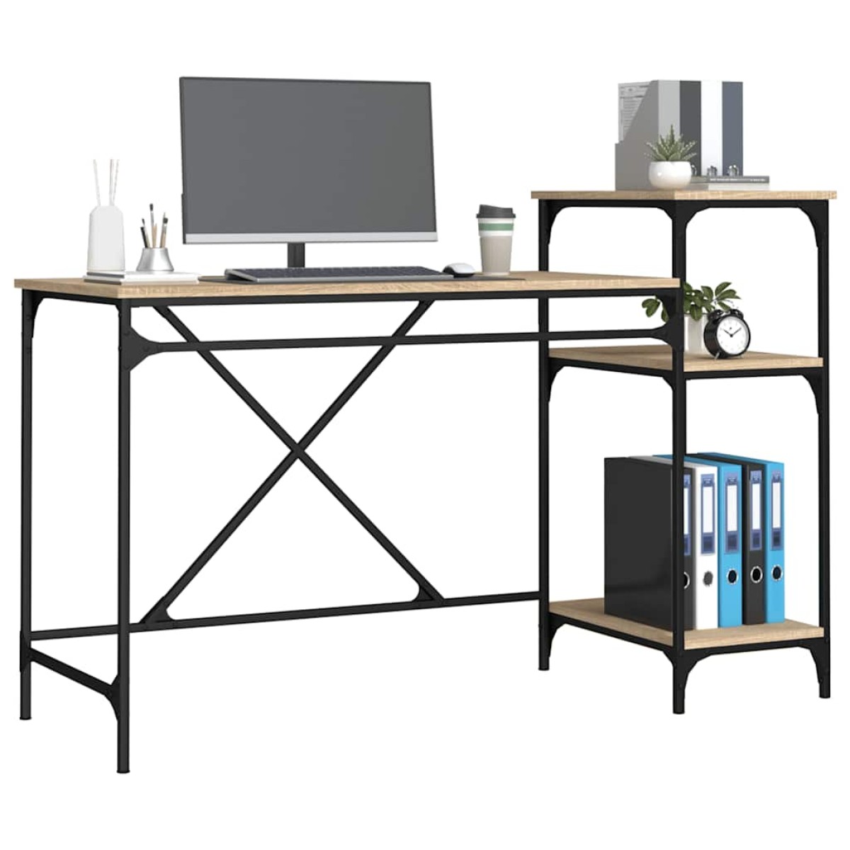 vidaXL Γραφείο με Ράφια Sonoma Δρυς 135x50x90 εκ. Επεξ. Ξύλο/Σίδηρος