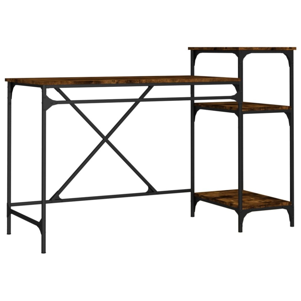 vidaXL Γραφείο με Ράφια Καπνιστή Δρυς 135x50x90 εκ. Επεξ. Ξύλο/Σίδηρος