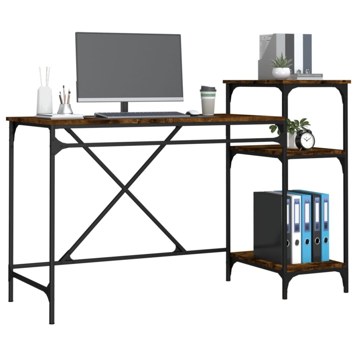 vidaXL Γραφείο με Ράφια Καπνιστή Δρυς 135x50x90 εκ. Επεξ. Ξύλο/Σίδηρος