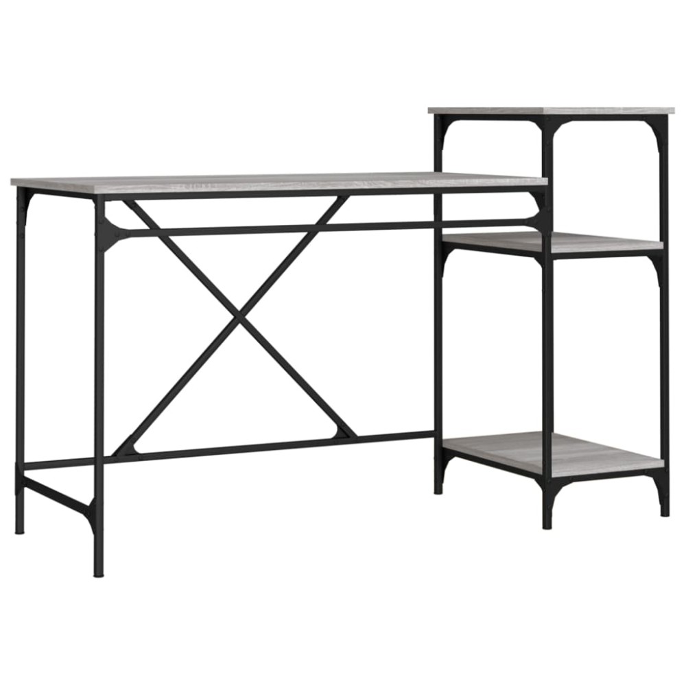 vidaXL Γραφείο με Ράφια Γκρι Sonoma 135x50x90 εκ. Επεξ. Ξύλο/Σίδηρος