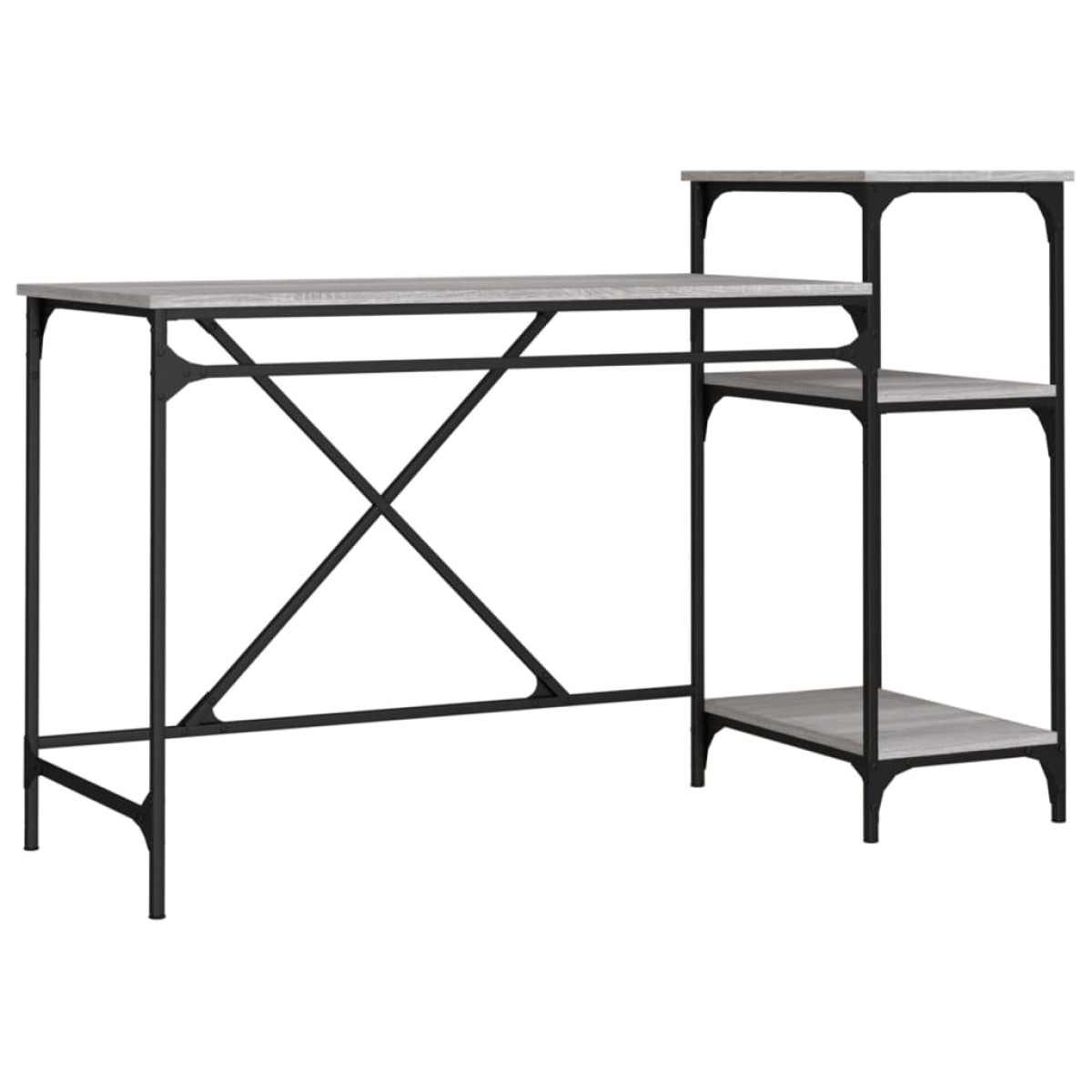 vidaXL Γραφείο με Ράφια Γκρι Sonoma 135x50x90 εκ. Επεξ. Ξύλο/Σίδηρος