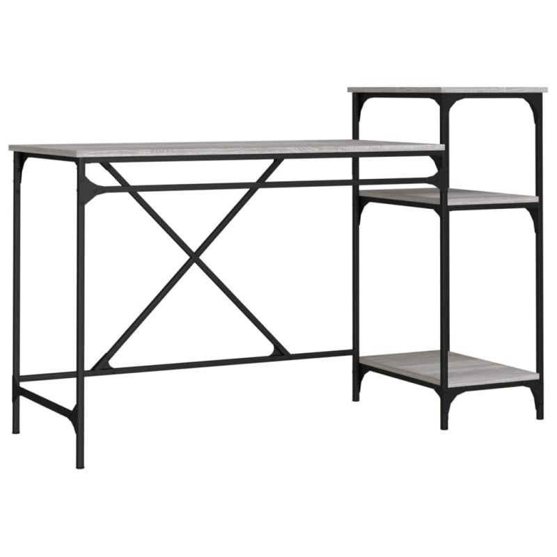 vidaXL Γραφείο με Ράφια Γκρι Sonoma 135x50x90 εκ. Επεξ. Ξύλο/Σίδηρος