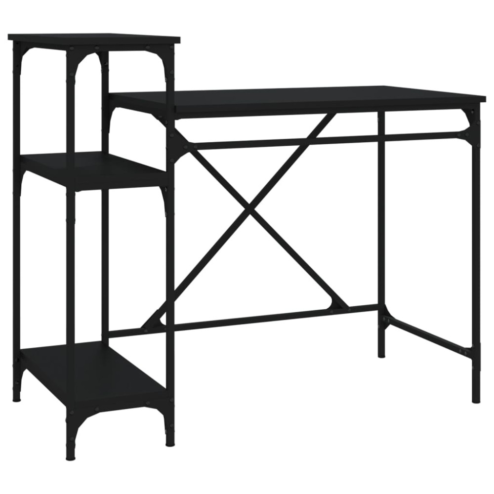 vidaXL Γραφείο με Ράφια Μαύρο 105x50x90 εκ. Επεξ. Ξύλο/Σίδηρος