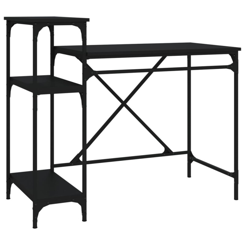 vidaXL Γραφείο με Ράφια Μαύρο 105x50x90 εκ. Επεξ. Ξύλο/Σίδηρος