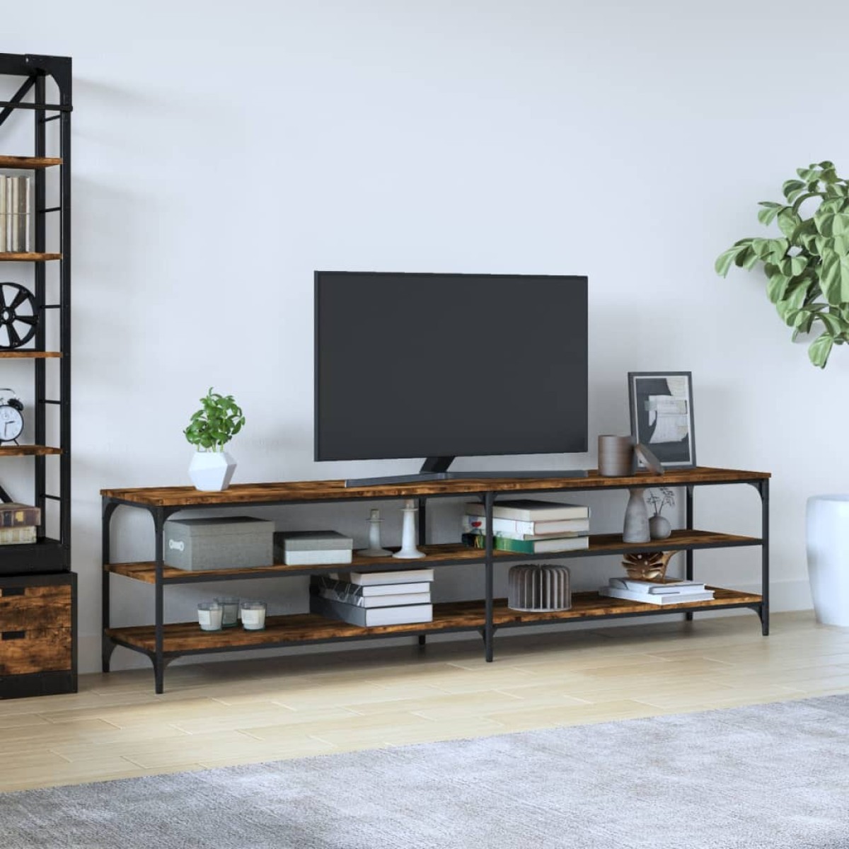 vidaXL Έπιπλο Τηλεόρασης Καπνιστή Δρυς 200x30x50 εκ Επεξ. Ξύλο/Μέταλλο