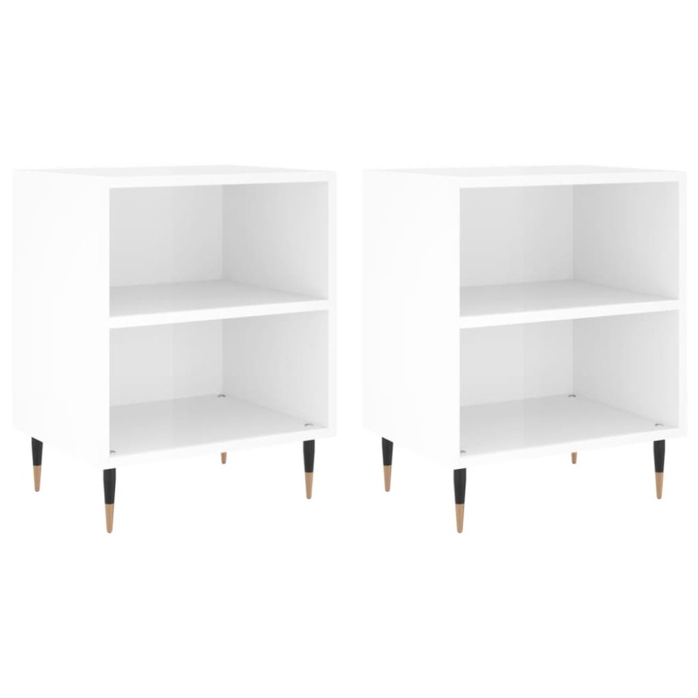 vidaXL Κομοδίνα 2 τεμ. Γυαλ. Λευκά 40x30x50 εκ. από Επεξεργασμένο Ξύλο
