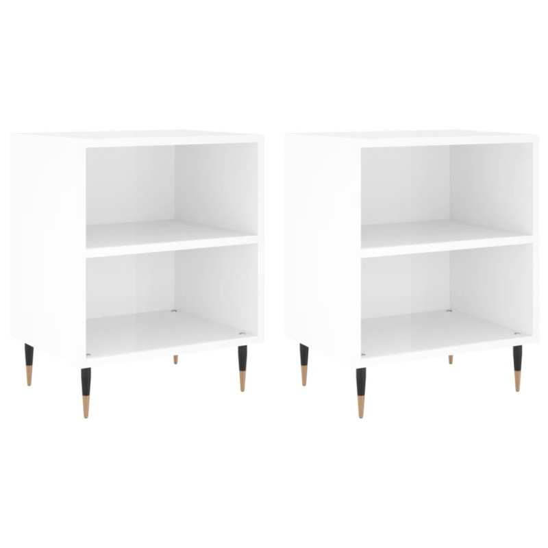 vidaXL Κομοδίνα 2 τεμ. Γυαλ. Λευκά 40x30x50 εκ. από Επεξεργασμένο Ξύλο