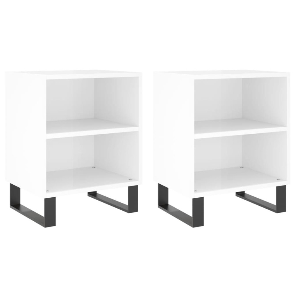 vidaXL Κομοδίνα 2 τεμ. Γυαλ. Λευκά 40x30x50 εκ. από Επεξεργασμένο Ξύλο