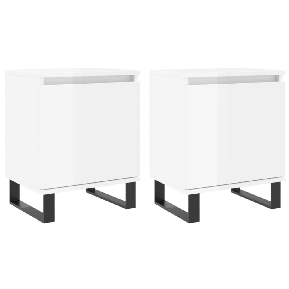 vidaXL Κομοδίνα 2 τεμ. Γυαλ. Λευκά 40x30x50 εκ. από Επεξεργασμένο Ξύλο