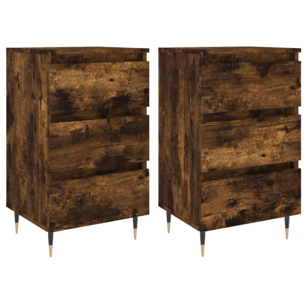 vidaXL Κομοδίνα 2 τεμ. Καπνιστή Δρυς 40 x 35 x 69 εκ. Επεξεργ. Ξύλο