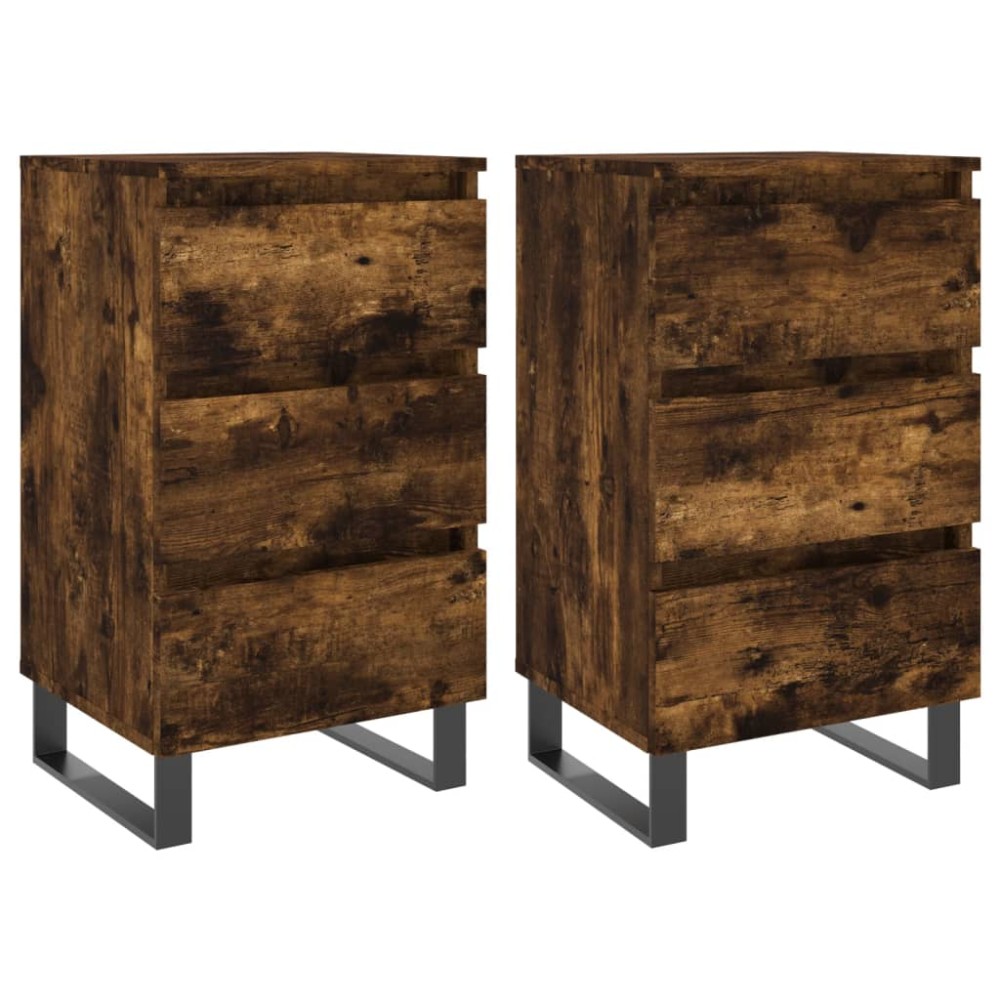 vidaXL Κομοδίνα 2 τεμ. Καπνιστή Δρυς 40 x 35 x 69 εκ. Επεξεργ. Ξύλο