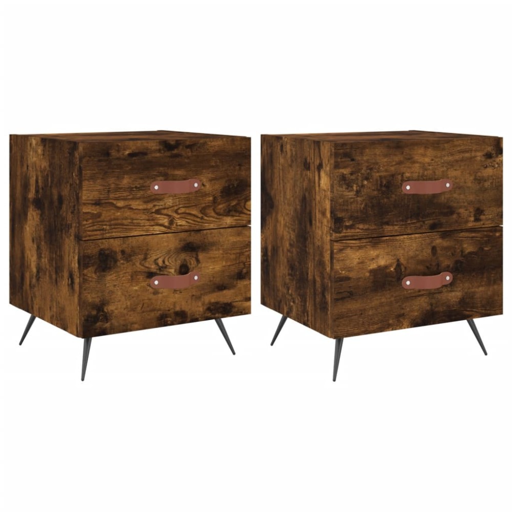 vidaXL Κομοδίνα 2 τεμ. Καπνιστή Δρυς 40 x 35 x 47,5 εκ. Επεξεργ. Ξύλο