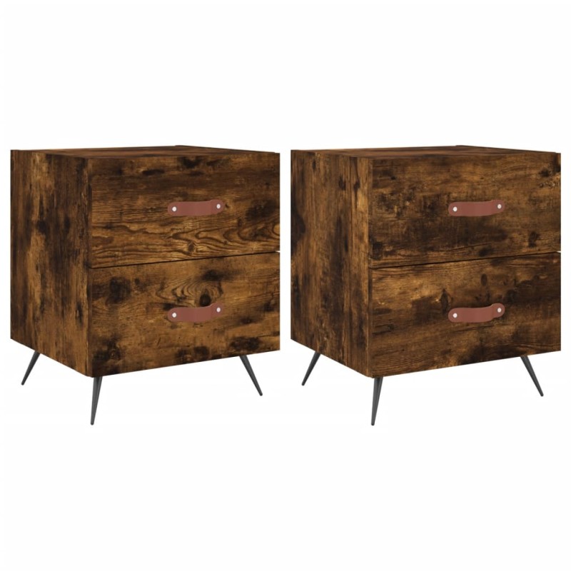 vidaXL Κομοδίνα 2 τεμ. Καπνιστή Δρυς 40 x 35 x 47,5 εκ. Επεξεργ. Ξύλο