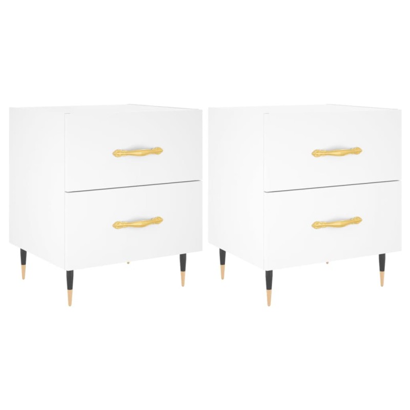 vidaXL Κομοδίνα 2 τεμ. Λευκά 40 x 35 x 47,5 εκ. από Επεξεργασμένο Ξύλο