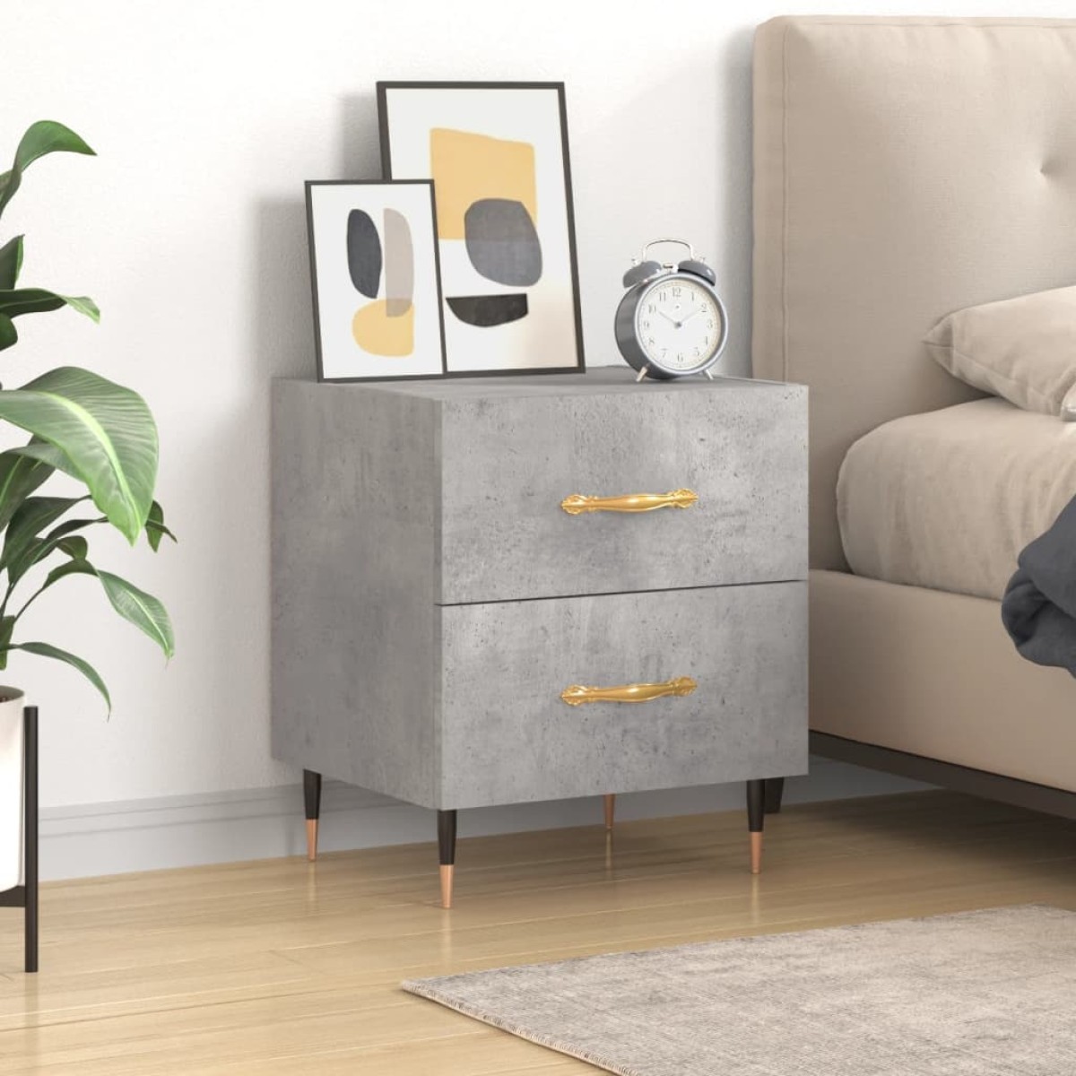 vidaXL Κομοδίνο Γκρι Σκυροδ. 40 x 35 x 47,5 εκ. από Επεξεργασμένο Ξύλο