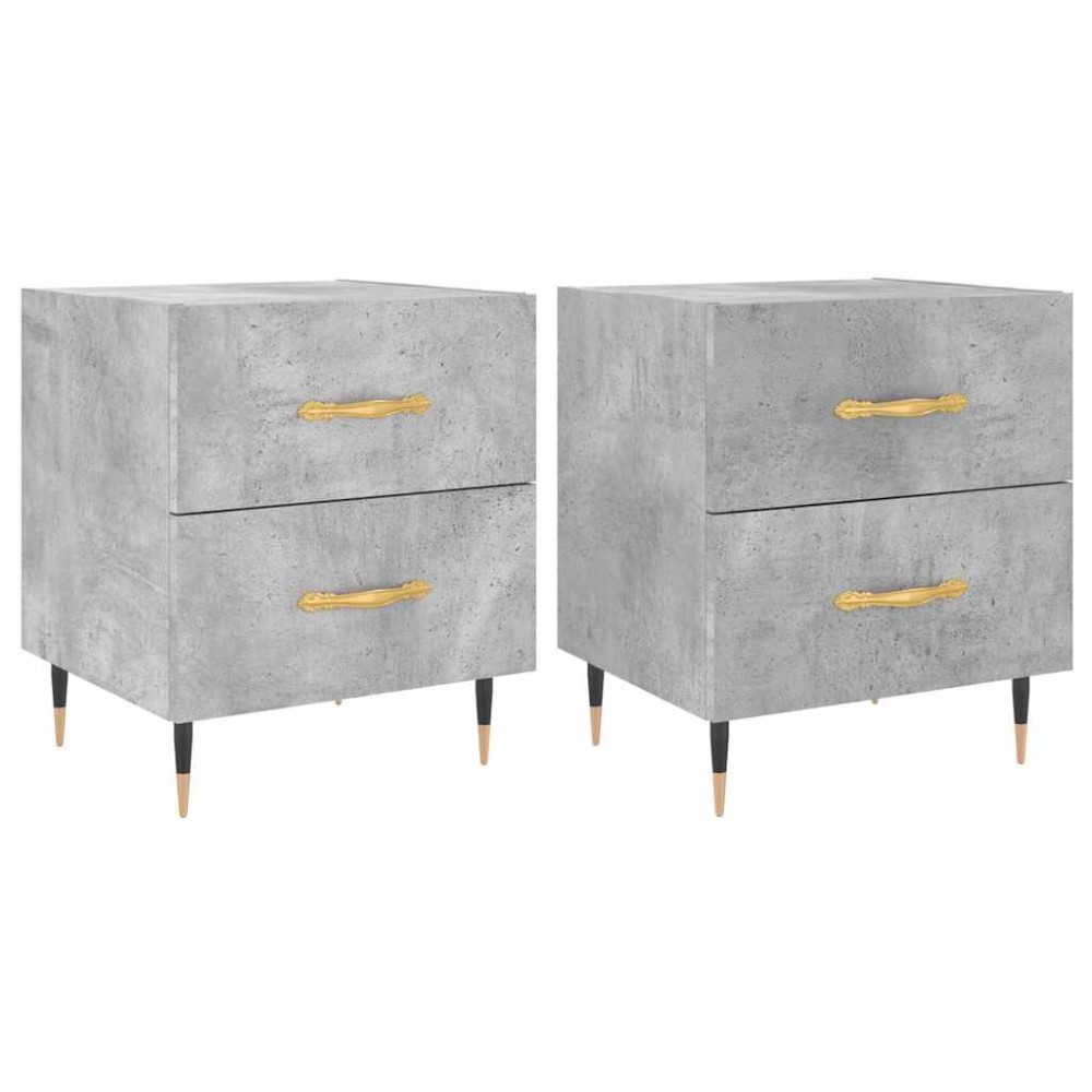 vidaXL Κομοδίνα 2 τεμ. Γκρι Σκυροδεμ. 40 x 35 x 47,5 εκ. Επεξεργ. Ξύλο