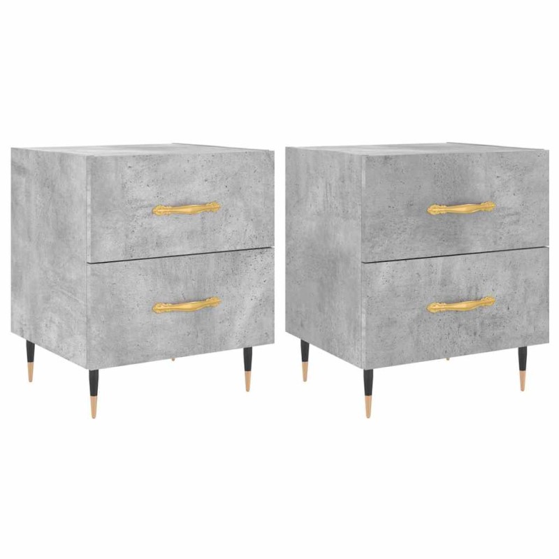 vidaXL Κομοδίνα 2 τεμ. Γκρι Σκυροδεμ. 40 x 35 x 47,5 εκ. Επεξεργ. Ξύλο