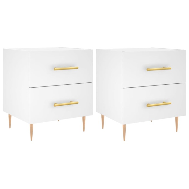 vidaXL Κομοδίνα 2 τεμ. Λευκά 40 x 35 x 47,5 εκ. από Επεξεργασμένο Ξύλο