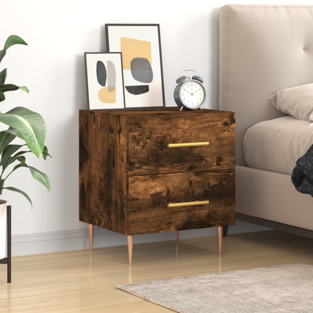vidaXL Κομοδίνο Καπνιστή Δρυς 40 x 35 x 47,5 εκ. από Επεξεργ. Ξύλο