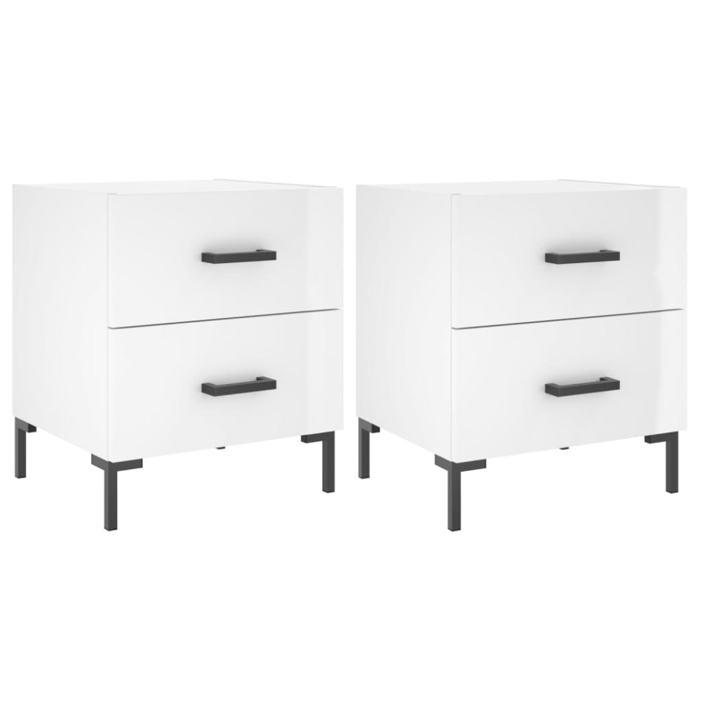 vidaXL Κομοδίνα 2 τεμ Γυαλ. Λευκό 40 x 35 x 47,5 εκ. από Επεξεργ. Ξύλο
