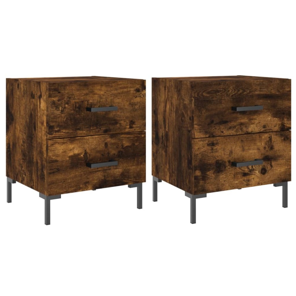 vidaXL Κομοδίνα 2 τεμ. Καπνιστή Δρυς 40 x 35 x 47,5 εκ. Επεξεργ. Ξύλο