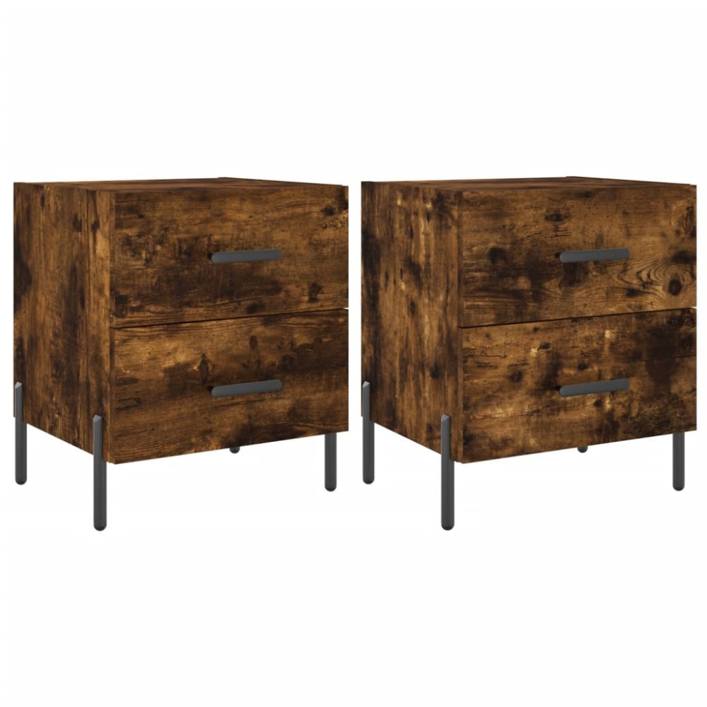 vidaXL Κομοδίνα 2 τεμ. Καπνιστή Δρυς 40 x 35 x 47,5 εκ. Επεξεργ. Ξύλο