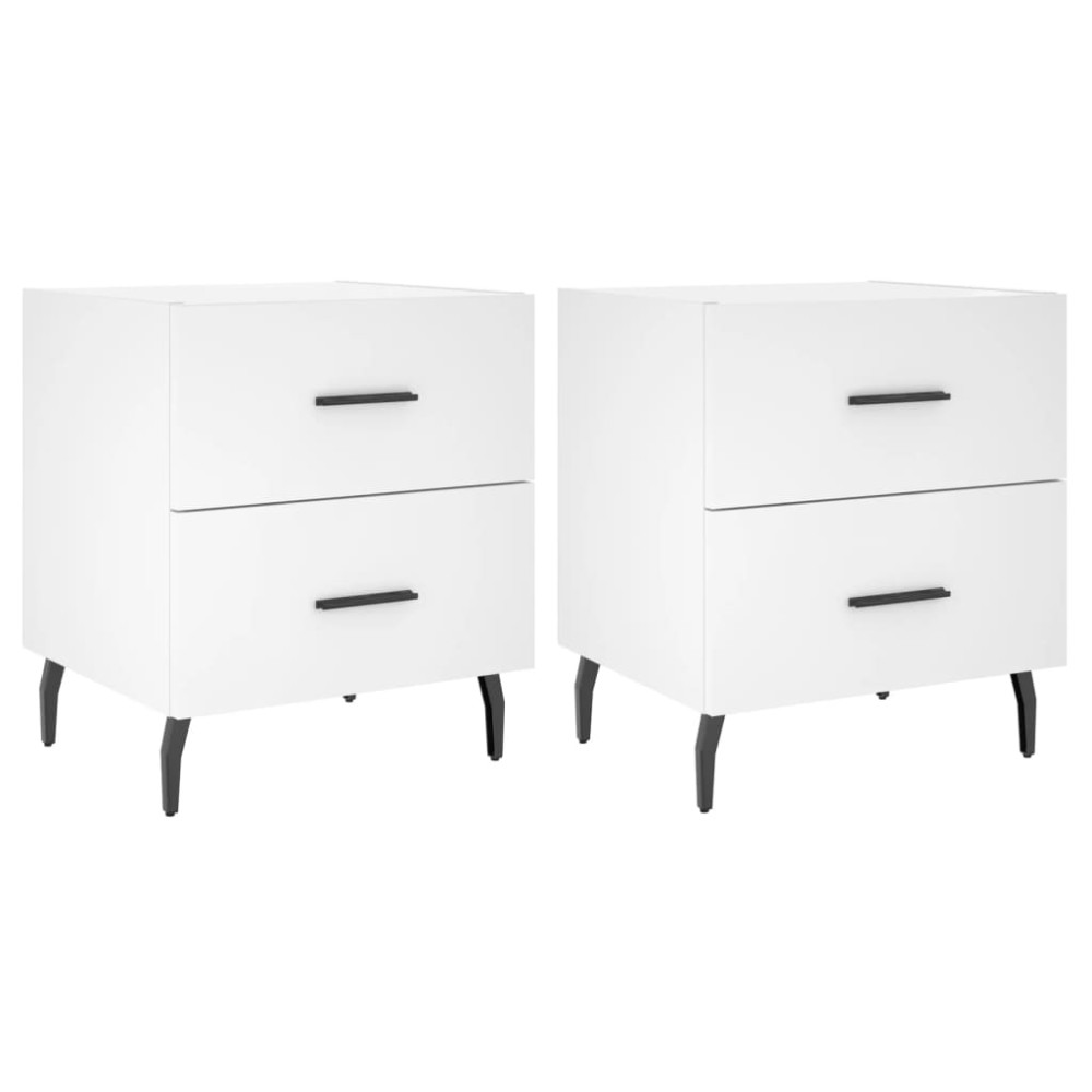 vidaXL Κομοδίνα 2 τεμ. Λευκά 40 x 35 x 47,5 εκ. από Επεξεργασμένο Ξύλο
