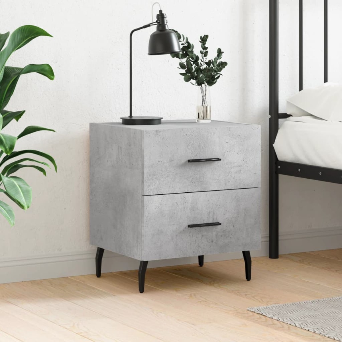 vidaXL Κομοδίνο Γκρι Σκυροδ. 40 x 35 x 47,5 εκ. από Επεξεργασμένο Ξύλο