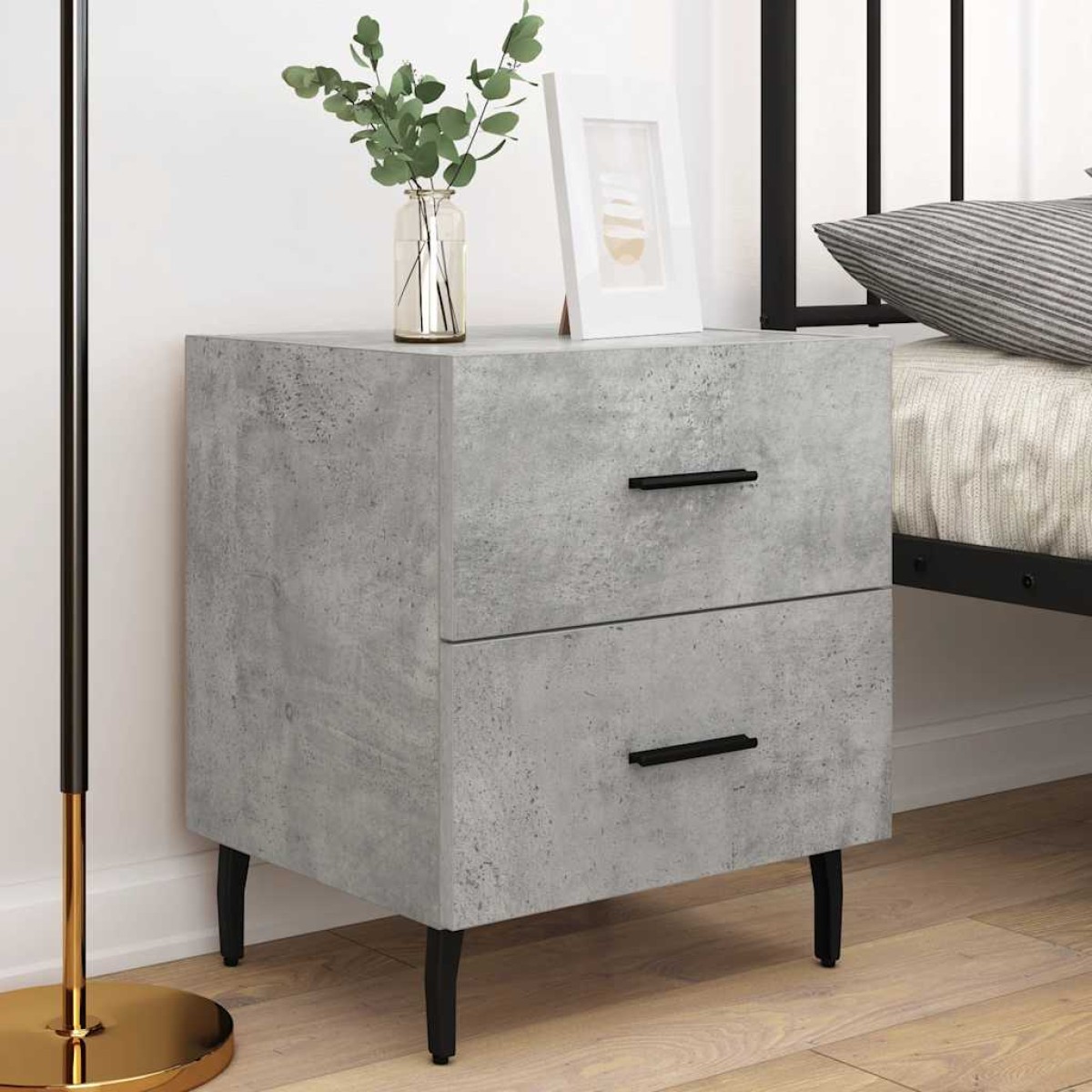 vidaXL Κομοδίνα 2 τεμ. Γκρι Σκυροδεμ. 40 x 35 x 47,5 εκ. Επεξεργ. Ξύλο