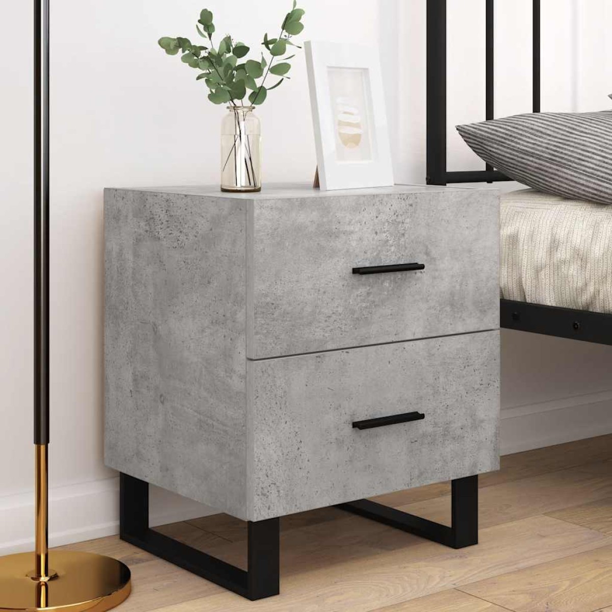 vidaXL Κομοδίνα 2 τεμ. Γκρι Σκυροδεμ. 40 x 35 x 47,5 εκ. Επεξεργ. Ξύλο