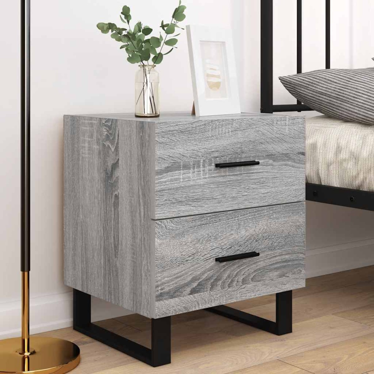 vidaXL Κομοδίνα 2 τεμ. Γκρι Sonoma 40 x 35 x 47,5 εκ. Επεξεργ. Ξύλο