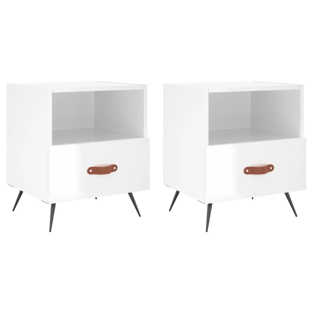 vidaXL Κομοδίνα 2 τεμ. Γυαλ. Λευκό 40x35x47,5 εκ. Επεξεργασμένο Ξύλο