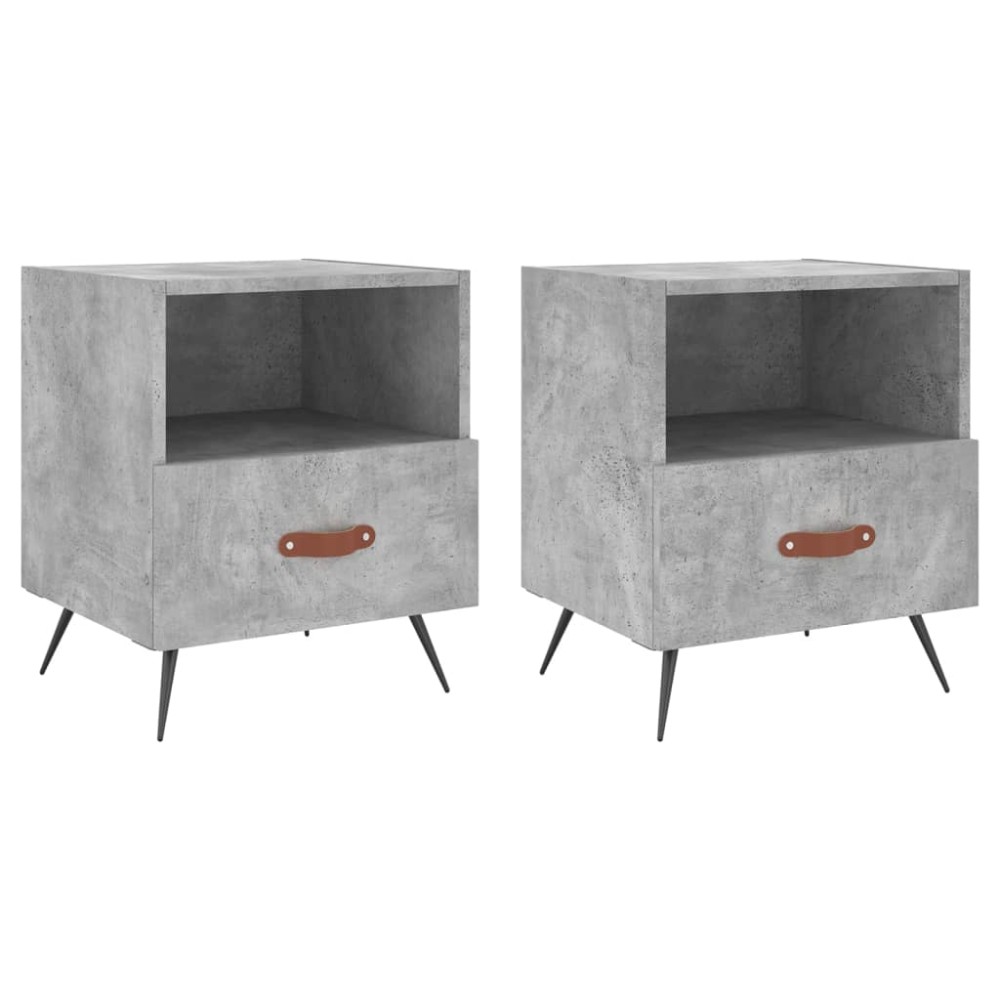 vidaXL Κομοδίνα 2 τεμ. Γκρι Σκυροδεμ. 40 x 35 x 47,5 εκ. Επεξεργ. Ξύλο