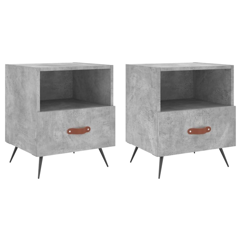 vidaXL Κομοδίνα 2 τεμ. Γκρι Σκυροδεμ. 40 x 35 x 47,5 εκ. Επεξεργ. Ξύλο