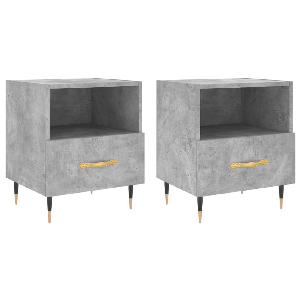 vidaXL Κομοδίνα 2 τεμ. Γκρι Σκυροδεμ. 40 x 35 x 47,5 εκ. Επεξεργ. Ξύλο
