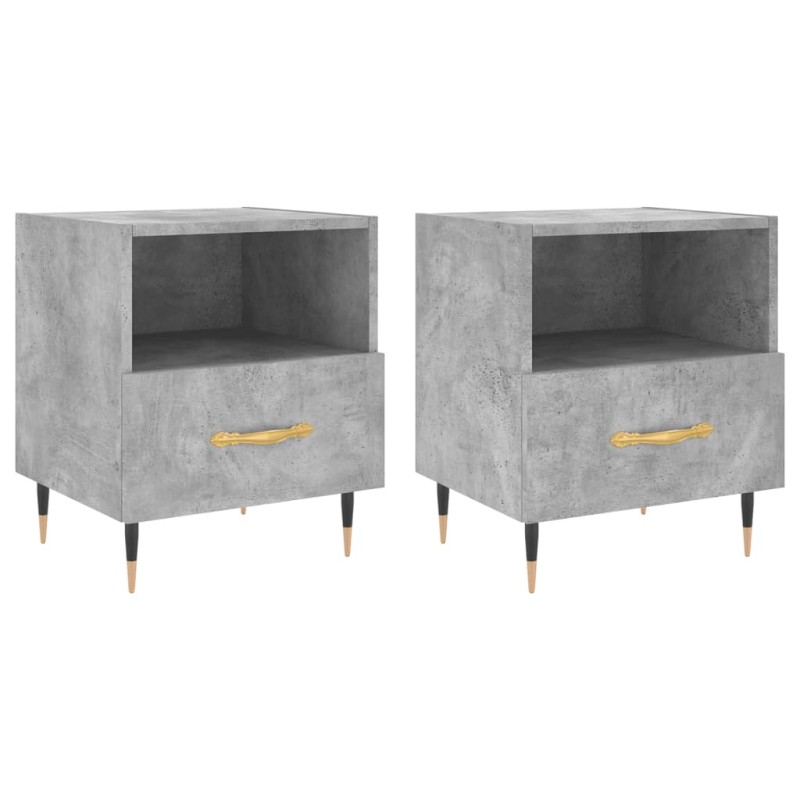 vidaXL Κομοδίνα 2 τεμ. Γκρι Σκυροδεμ. 40 x 35 x 47,5 εκ. Επεξεργ. Ξύλο