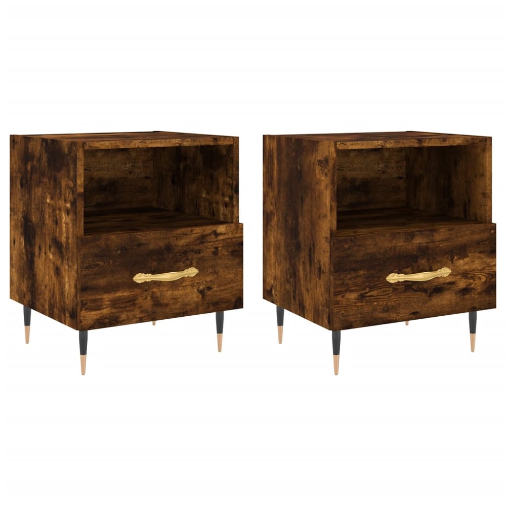 vidaXL Κομοδίνα 2 τεμ. Καπνιστή Δρυς 40 x 35 x 47,5 εκ. Επεξεργ. Ξύλο