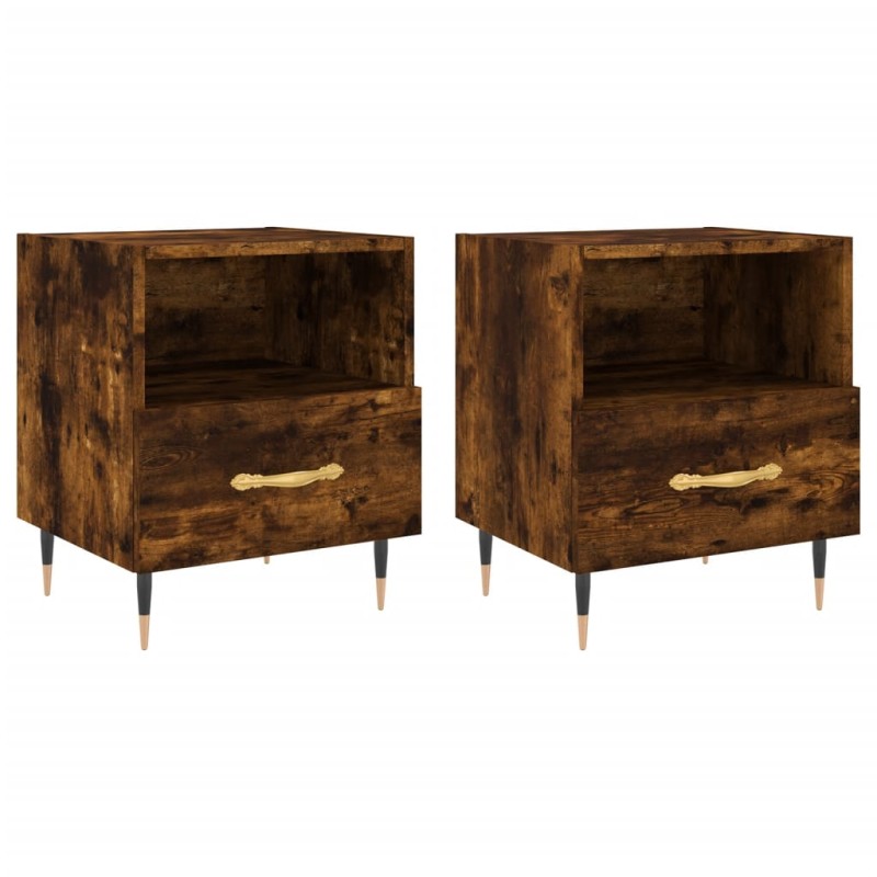 vidaXL Κομοδίνα 2 τεμ. Καπνιστή Δρυς 40 x 35 x 47,5 εκ. Επεξεργ. Ξύλο