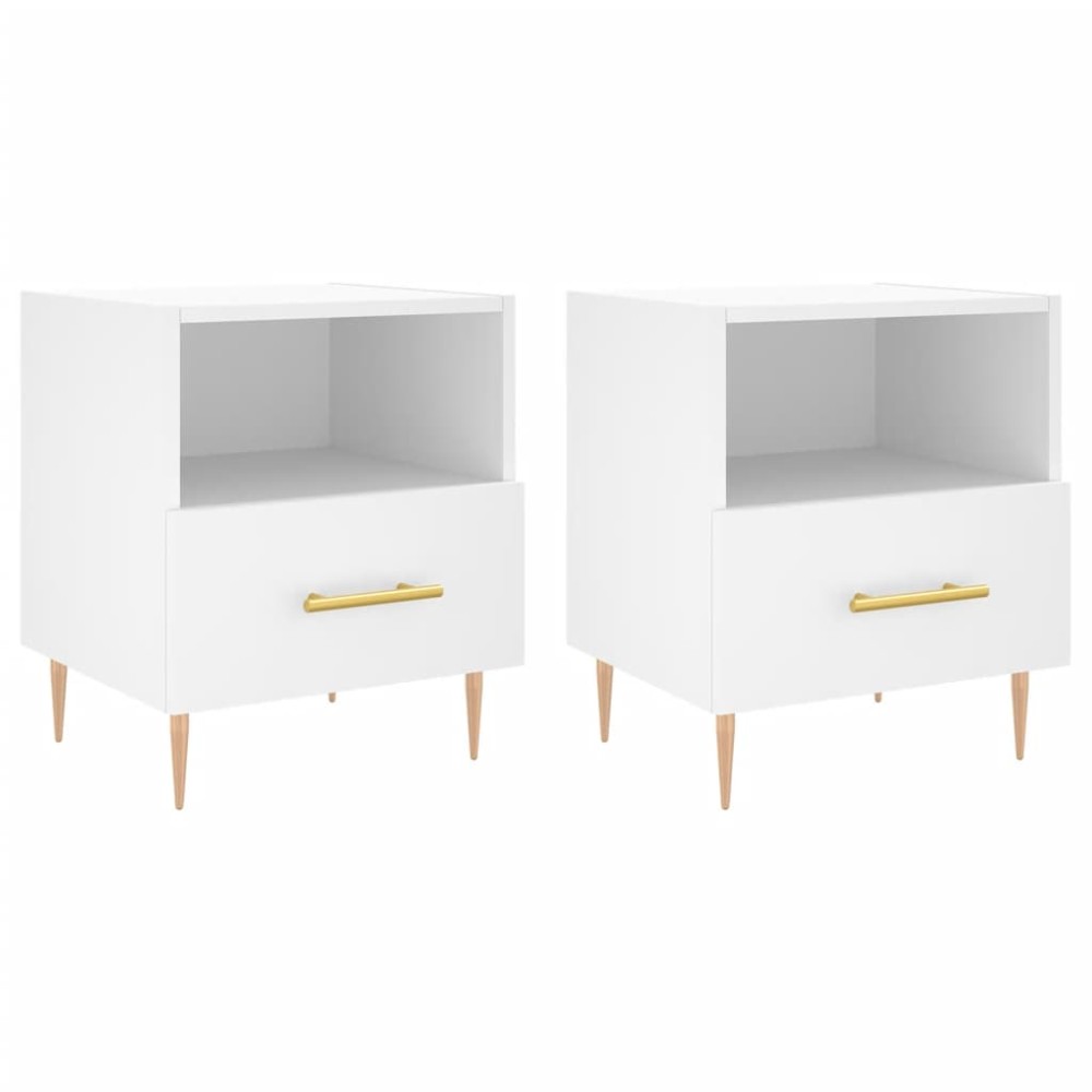 vidaXL Κομοδίνα 2 τεμ. Λευκά 40 x 35 x 47,5 εκ. από Επεξεργασμένο Ξύλο